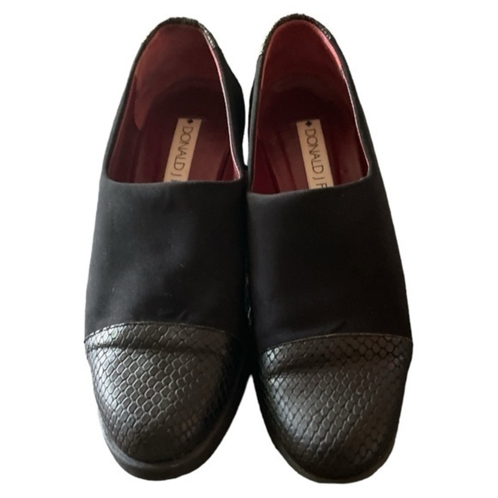Donald Pliner Womens Loafers Croc Embossed Cap Toe Black Microfiber Slip On 7.5 - Picture 3 of 6